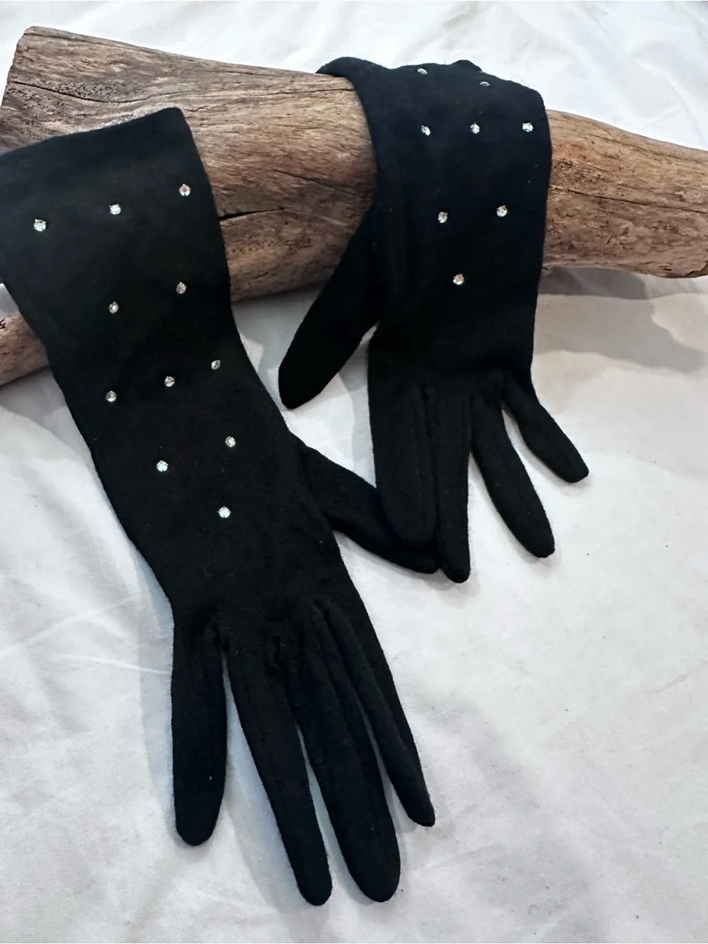 Fownes black mid-length formal design embellished with scattered rhinestones